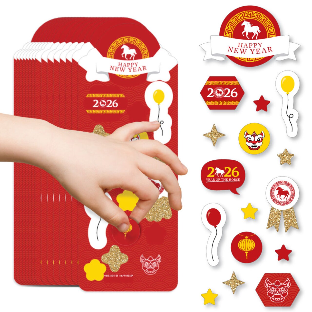 Big Dot of Happiness 2026 Year of the Horse - Lunar New Year Favor Kids Stickers - 16 Sheets - 256 Stickers